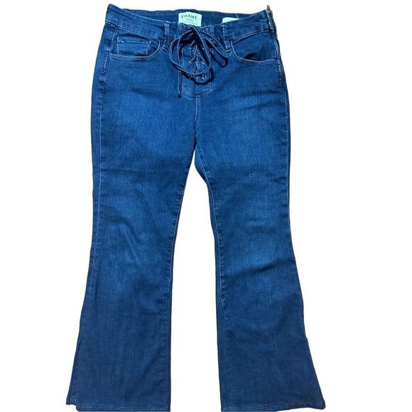 Frame Le Bell Lace Up Jean In Hayworth High Waist Cropped Flare Jeans Womens Sz - Picture 10 of 11